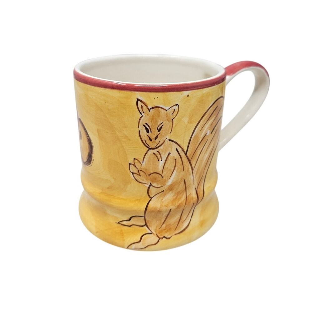 Vintage 2002 April Cornell Ceramic Coffee Tea Mug Squirrel Autumn Golden Yellow
